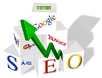 Cubi che formano la scritta SEO e una freccia che sale