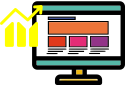 Icona di un monitor con lo schema di un sito e un grafico in ascesa